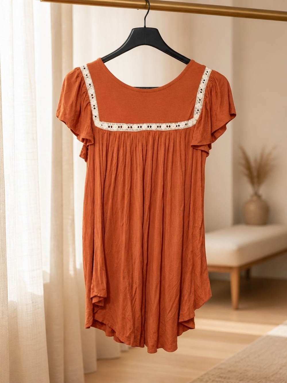 Simplicity Dusty Rose Boho Blouse with Lace Trim